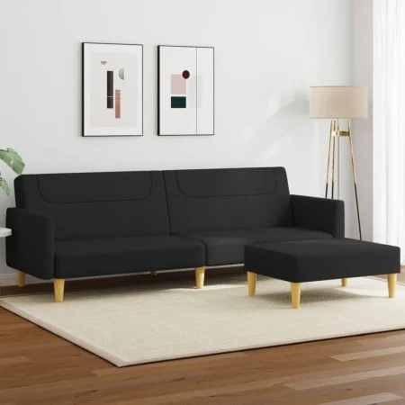 Sofá cama de 2 plazas con taburete tela negro de , Sofás - Ref: Foro24-3216245, Precio: 332,86 €, Descuento: %