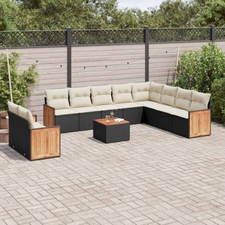 Set de sofás de jardín 11 pzas y cojines ratán sintético negro de , Conjuntos de jardín - Ref: Foro24-3227799, Precio: 624,75...