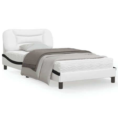 Estructura de cama con cabecero cuero sintético blanco y negro de , Camas y somieres - Ref: Foro24-3207987, Precio: 157,43 €,...