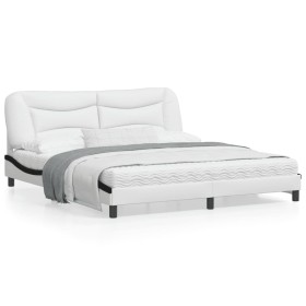 Estructura de cama con cabecero cuero sintético blanco y negro de , Camas y somieres - Ref: Foro24-3208022, Precio: 265,78 €,...