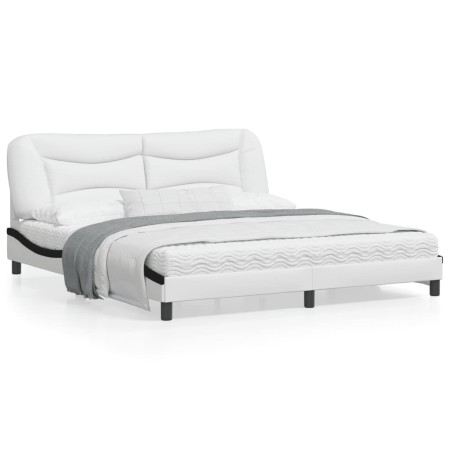 Estructura de cama con cabecero cuero sintético blanco y negro de , Camas y somieres - Ref: Foro24-3208022, Precio: 265,78 €,...