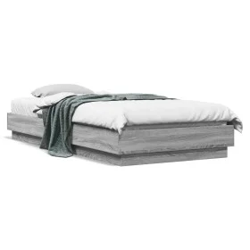 Bed frame with LED lights Sonoma gray 100x200 cm by , Beds and slatted bases - Ref: Foro24-839509, Price: 105,11 €, Discount: %