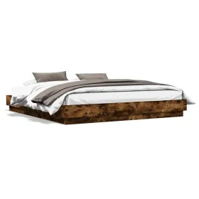 Estructura de cama con luces LED roble ahumado 180x200 cm de , Camas y somieres - Ref: Foro24-3209776, Precio: 185,38 €, Desc...