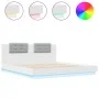 Bed frame with headboard and white LED lights 200x200 cm by , Beds and slatted bases - Ref: Foro24-3209982, Price: 286,84 €, ...