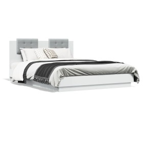 Estructura de cama con cabecero y luces LED blanco 140x200 cm de , Camas y somieres - Ref: Foro24-3210010, Precio: 196,15 €, ...