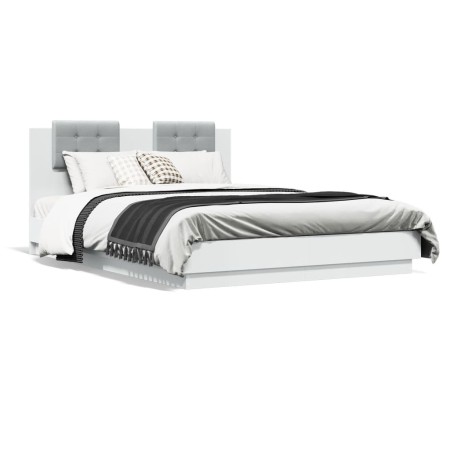 Estructura de cama con cabecero y luces LED blanco 140x200 cm de , Camas y somieres - Ref: Foro24-3210010, Precio: 196,15 €, ...