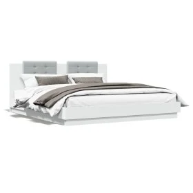 Bettgestell mit Kopfteil und weißen LED-Leuchten 180x200 cm von , Betten und Lattenroste - Ref: Foro24-3209989, Preis: 244,35...