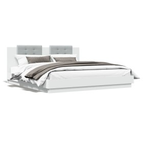 Estructura de cama con cabecero y luces LED blanco 180x200 cm de , Camas y somieres - Ref: Foro24-3209989, Precio: 247,72 €, ...