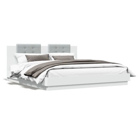 Estructura de cama con cabecero y luces LED blanco 180x200 cm de , Camas y somieres - Ref: Foro24-3209989, Precio: 247,72 €, ...