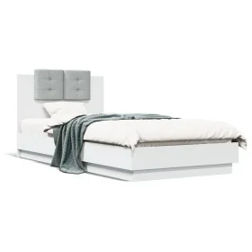 Estructura de cama con cabecero y luces LED blanco 90x200 cm de , Camas y somieres - Ref: Foro24-3210031, Precio: 168,40 €, D...