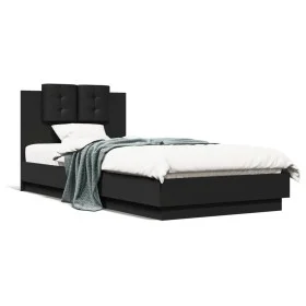 Estructura de cama con cabecero y luces LED negro 100x200 cm de , Camas y somieres - Ref: Foro24-3210025, Precio: 176,72 €, D...