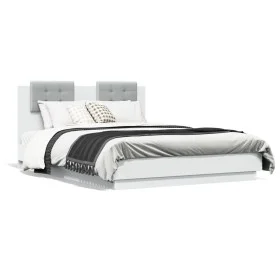 Estructura de cama con cabecero y luces LED blanco 140x190 cm de , Camas y somieres - Ref: Foro24-3210038, Precio: 209,73 €, ...