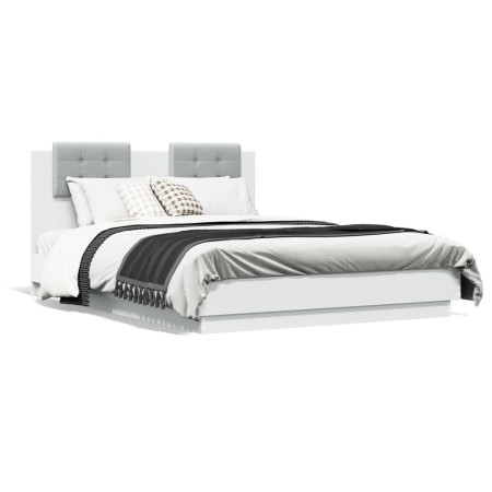 Estructura de cama con cabecero y luces LED blanco 140x190 cm de , Camas y somieres - Ref: Foro24-3210038, Precio: 212,56 €, ...