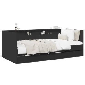 Lounger with drawers black engineered wood 100x200 cm by , Beds and slatted bases - Ref: Foro24-3280840, Price: 189,15 €, Dis...