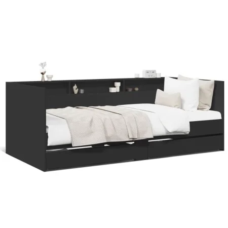 Tumbona con cajones madera de ingeniería negro 100x200 cm de , Camas y somieres - Ref: Foro24-3280840, Precio: 189,15 €, Desc...