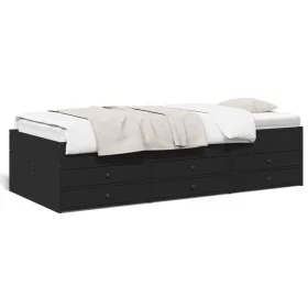 Tumbona con cajones madera de ingeniería negro 75x190 cm de , Camas y somieres - Ref: Foro24-3280889, Precio: 166,39 €, Descu...