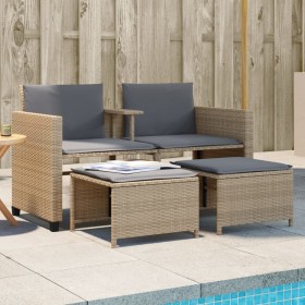 Sofá de jardín 2 plazas con mesa y taburetes ratán PE beige de , Conjuntos de jardín - Ref: Foro24-368419, Precio: 224,55 €, ...
