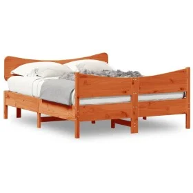 Estructura cama con cabecero madera pino marrón cera 150x200 cm de , Camas y somieres - Ref: Foro24-3216380, Precio: 243,95 €...