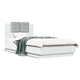 White engineered wood bed with headboard 90x190 cm by , Beds and slatted bases - Ref: Foro24-3209968, Price: 145,84 €, Discou...
