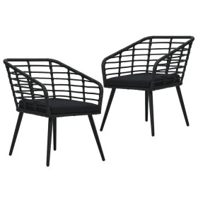 Sillas de jardín 2 unidades con cojines ratán sintético negro de vidaXL, Sillas de jardín - Ref: Foro24-48578, Precio: 157,48...