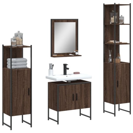 Set de muebles de baño 4 pzas madera contrachapada marrón roble de , Muebles de baño - Ref: Foro24-3214358, Precio: 217,69 €,...