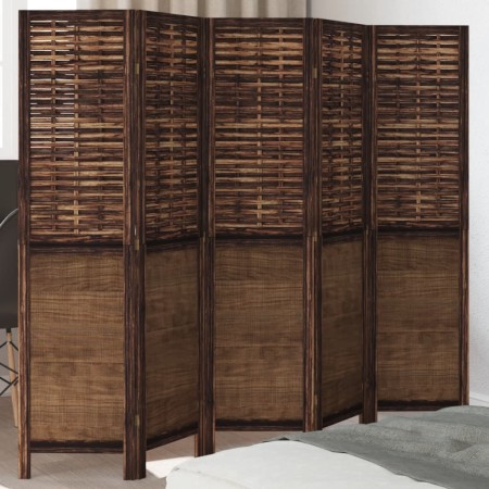Biombo separador de 5 paneles madera paulownia marrón oscuro de , Divisores de ambientes - Ref: Foro24-358709, Precio: 131,71...