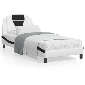Estructura cama cabecero cuero sintético blanco negro 90x200 cm de , Camas y somieres - Ref: Foro24-3208074, Precio: 146,45 €...