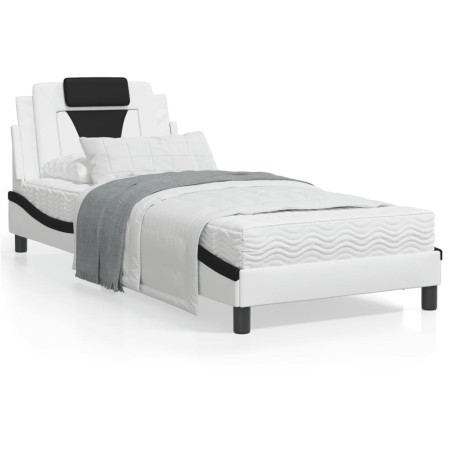 Estructura cama cabecero cuero sintético blanco negro 90x200 cm de , Camas y somieres - Ref: Foro24-3208074, Precio: 146,45 €...