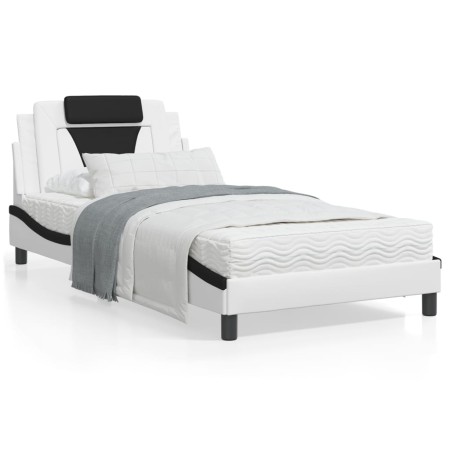 Estructura de cama con cabecero cuero sintético blanco y negro de , Camas y somieres - Ref: Foro24-3208081, Precio: 147,23 €,...