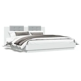 Estructura cama con cabecero madera ingeniería blanco 200x200cm de , Camas y somieres - Ref: Foro24-3209891, Precio: 228,99 €...