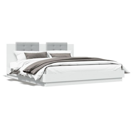 Estructura cama con cabecero madera ingeniería blanco 200x200cm de , Camas y somieres - Ref: Foro24-3209891, Precio: 232,15 €...