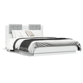 Estructura cama con cabecero madera ingeniería blanco 120x190cm de , Camas y somieres - Ref: Foro24-3209961, Precio: 164,45 €...