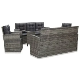 Set de comedor de jardín 5 pzas y cojines ratán sintético gris de vidaXL, Conjuntos de jardín - Ref: Foro24-46115, Precio: 95...