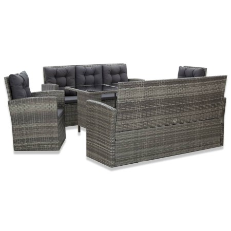 Set de comedor de jardín 5 pzas y cojines ratán sintético gris de vidaXL, Conjuntos de jardín - Ref: Foro24-46115, Precio: 90...