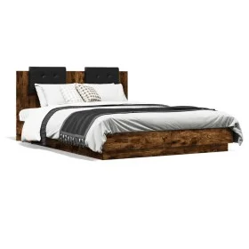 Cama con cabecero madera de ingeniería roble ahumado 150x200 cm de , Camas y somieres - Ref: Foro24-3209916, Precio: 176,97 €...