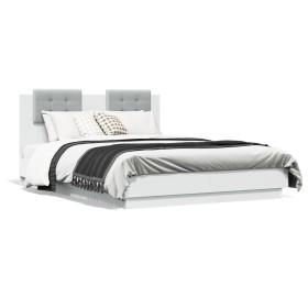 Estructura cama con cabecero madera ingeniería blanco 135x190cm de , Camas y somieres - Ref: Foro24-3209954, Precio: 170,26 €...