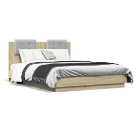 Cama con cabecero madera de ingeniería roble Sonoma 135x190 cm de , Camas y somieres - Ref: Foro24-3209956, Precio: 161,54 €,...