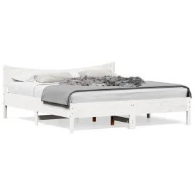 Estructura cama cabecero madera maciza pino blanco 180x200 cm de , Camas y somieres - Ref: Foro24-3216361, Precio: 208,54 €, ...