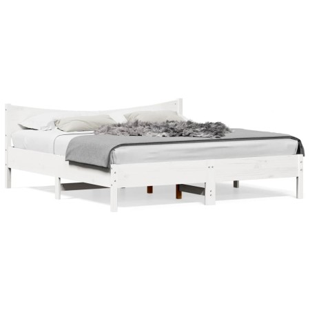 Estructura cama cabecero madera maciza pino blanco 180x200 cm de , Camas y somieres - Ref: Foro24-3216361, Precio: 211,23 €, ...