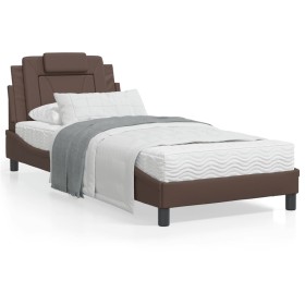 Estructura cama con luces LED cuero sintético marrón 90x200 cm de , Camas y somieres - Ref: Foro24-3213996, Precio: 139,37 €,...