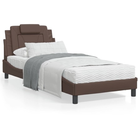Estructura cama con luces LED cuero sintético marrón 90x200 cm de , Camas y somieres - Ref: Foro24-3213996, Precio: 139,37 €,...