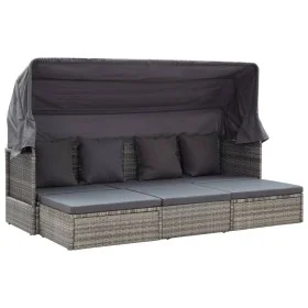 Tumbona cama jardín con techo ratán sintético gris de vidaXL, Camas para exteriores - Ref: Foro24-46158, Precio: 532,11 €, De...