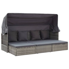 Tumbona cama jardín con techo ratán sintético gris de vidaXL, Camas para exteriores - Ref: Foro24-46158, Precio: 510,03 €, De...