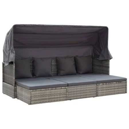 Tumbona cama jardín con techo ratán sintético gris de vidaXL, Camas para exteriores - Ref: Foro24-46158, Precio: 532,11 €, De...