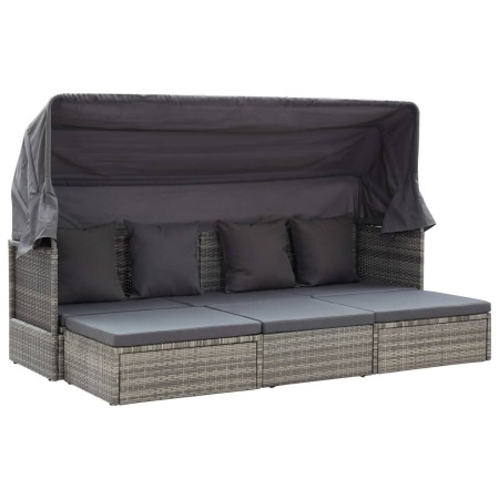 Tumbona cama jardín con techo ratán sintético gris de vidaXL, Camas para exteriores - Ref: Foro24-46158, Precio: 510,03 €, De...