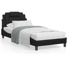 Estructura cama con luces LED cuero sintético negro 90x200 cm de , Camas y somieres - Ref: Foro24-3213994, Precio: 148,38 €, ...