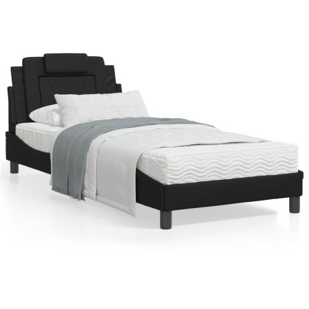 Estructura cama con luces LED cuero sintético negro 90x200 cm de , Camas y somieres - Ref: Foro24-3213994, Precio: 149,92 €, ...