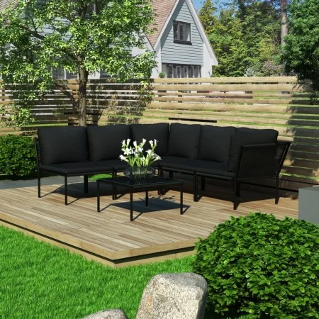 Juego de muebles de jardín 6 piezas con cojines PVC negro de vidaXL, Conjuntos de jardín - Ref: Foro24-48591, Precio: 404,90 ...