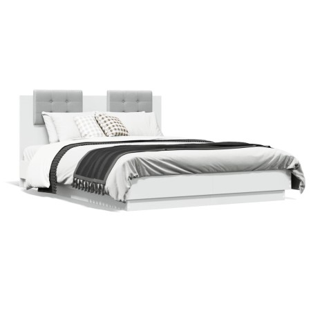 Estructura de cama con cabecero y luces LED blanco 120x190 cm de , Camas y somieres - Ref: Foro24-3210052, Precio: 223,58 €, ...