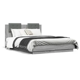 Estructura cama con cabecero luces LED gris Sonoma 135x190 cm de , Camas y somieres - Ref: Foro24-3210050, Precio: 188,02 €, ...